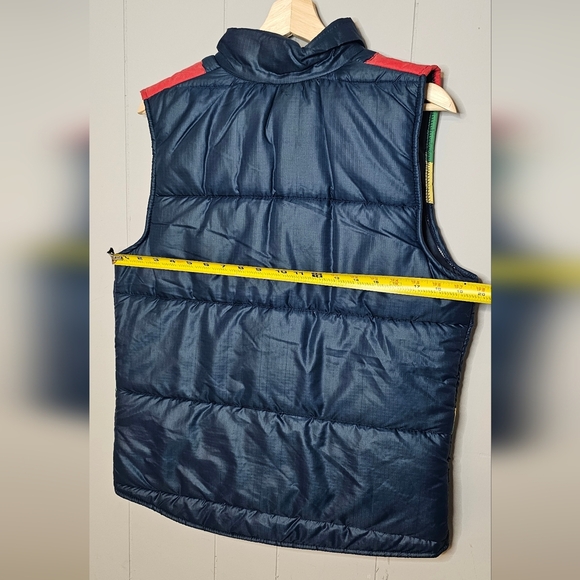 70s Vintage Troy Navy Color Block Puffer Vest, Womens Petite Large - Picture 8 of 11